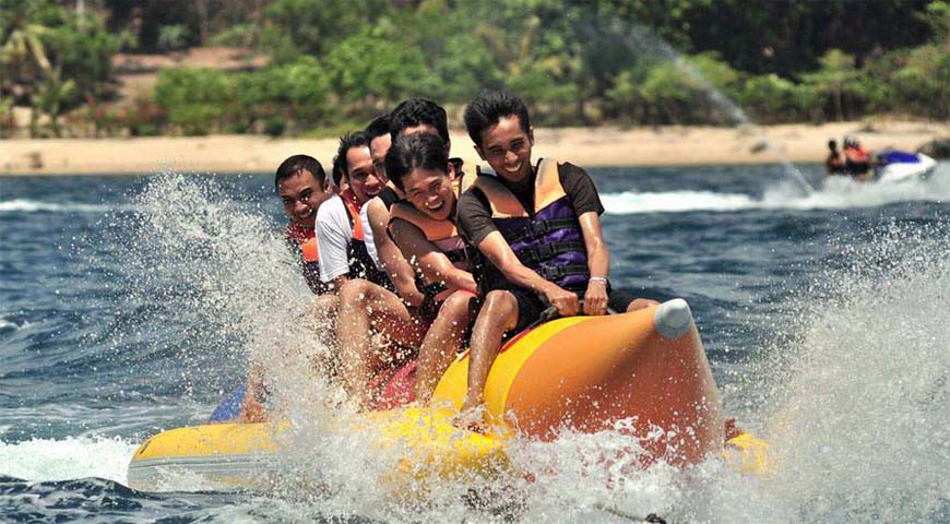 Andaman Lagoons - Popular Water Sports Activity or Adventure Activity Banana Ride at Rajiv Gandhi Water Sports Complex or Andaman Water Sports Complex and North Bay or Coral Island at Port Blair, Elephant Beach at Havelock Island in Andaman Islands